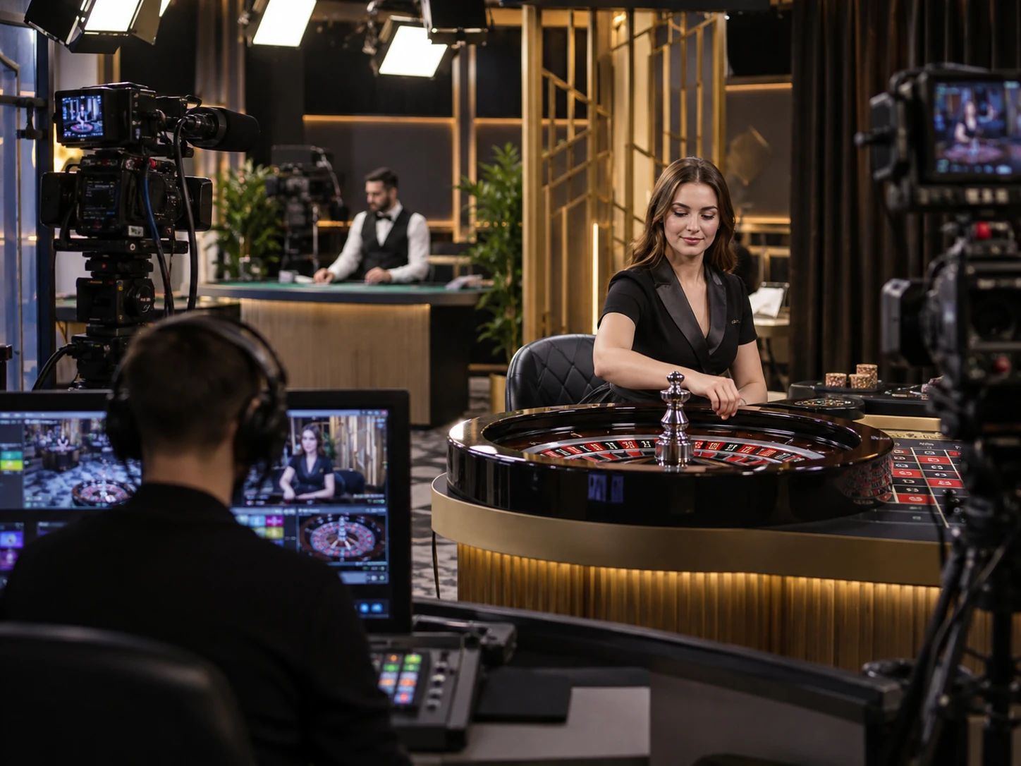 Студия live casino с дилером и телевизионной техникой